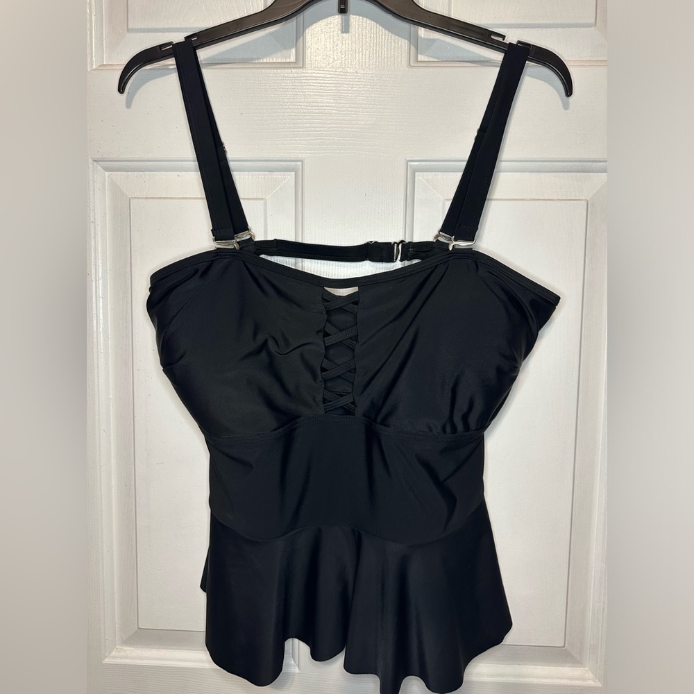 Shein black bathing suit top 18w crisscross design at bust